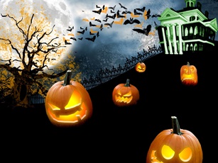 Hallowe'en picture of pumpkins and spooky house